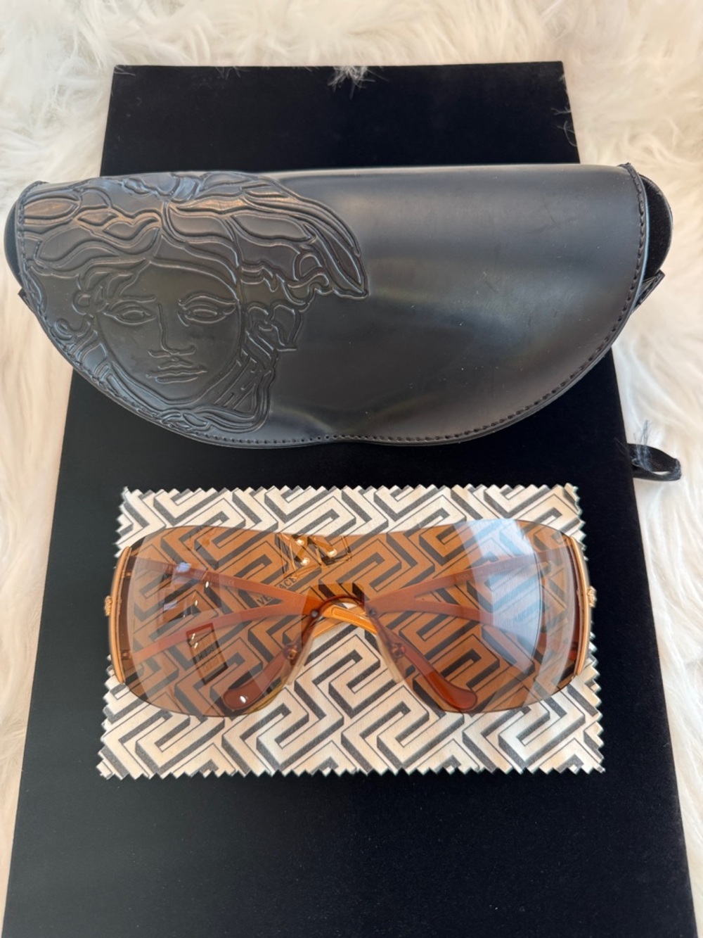 Versace 2034 Brown & Rose Gold Tone Shield Sunglasses with Case